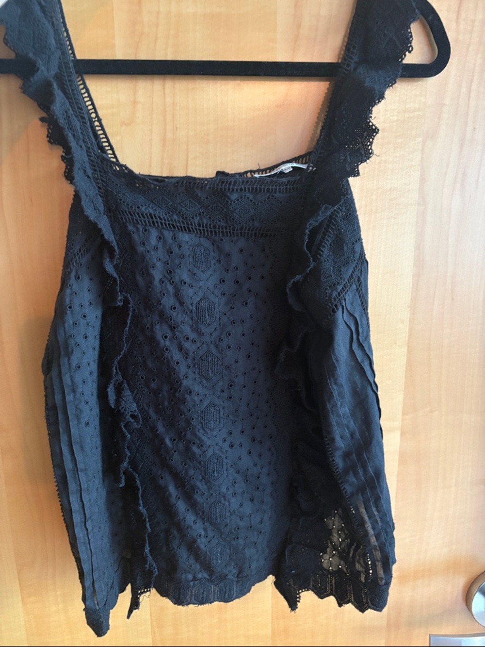 Frame Denim Black Eyelet Lace Trim Camisole